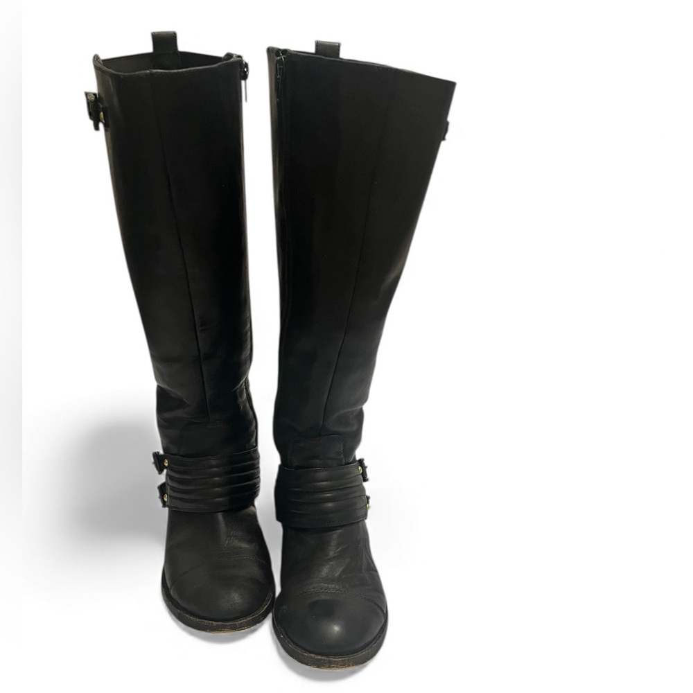 Jessica Simpson Black Moto Boots with Buckle Detail and Zipper